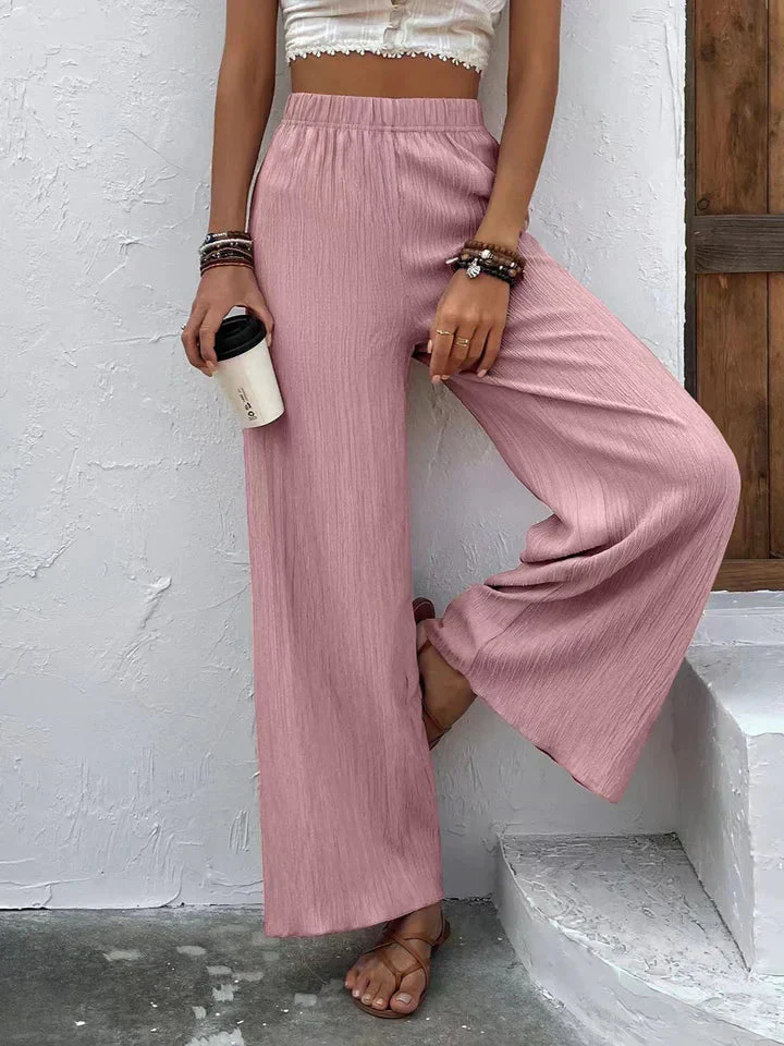 Dames broek – Wijde plissébroek met elastische tailleband