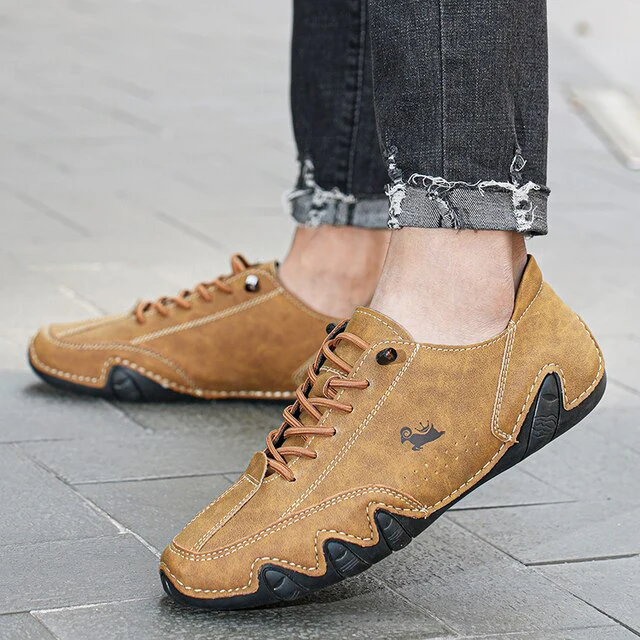 Heren Casual Instappers – Flexibele Antislip Sneakers met Vetersluiting en Rubberen Zool