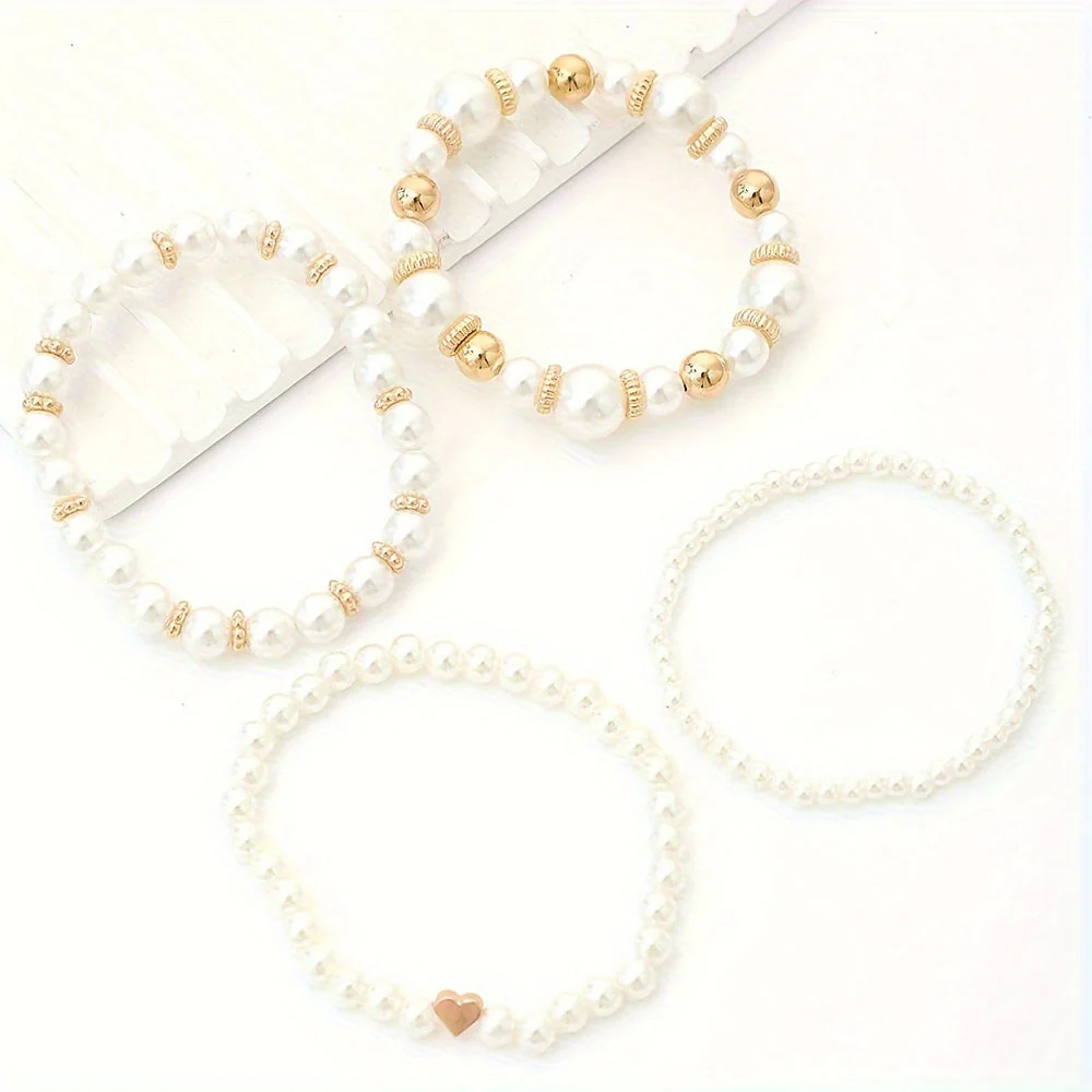Dames Armbanden Set – Imitatieparels met Gouden Accenten (5-delig)