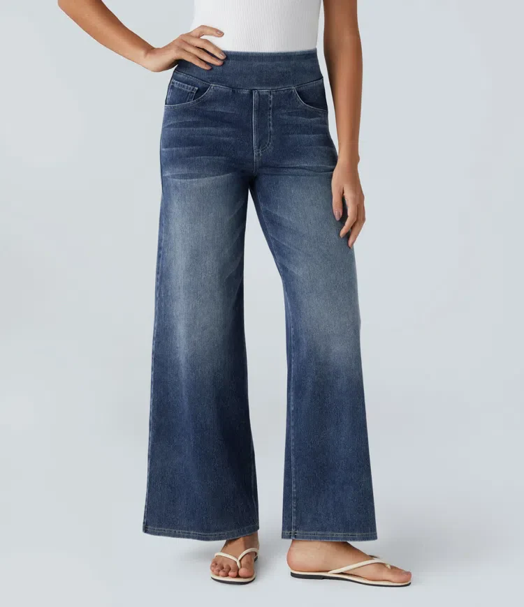 Dames Jeans – Wijduitlopend Model met Elastische Tailleband