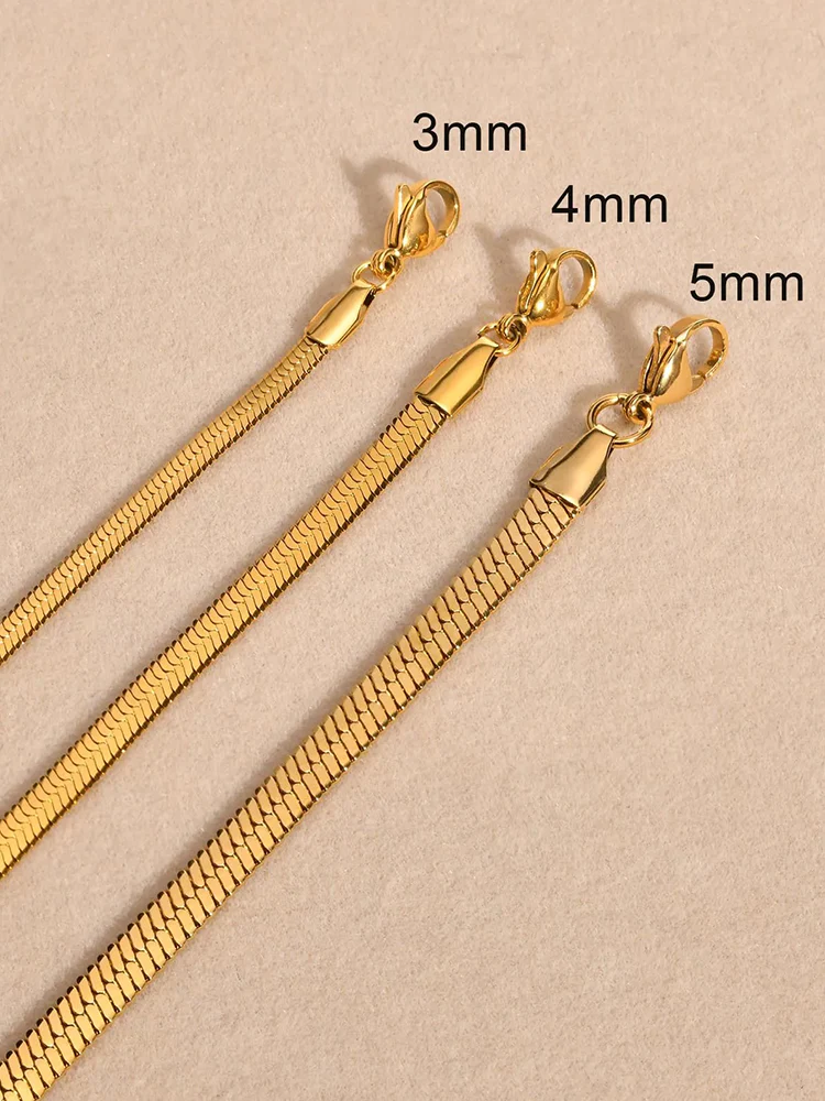 Dames ketting met platte slangenschakel – Verstelbare ketting met 18K coating