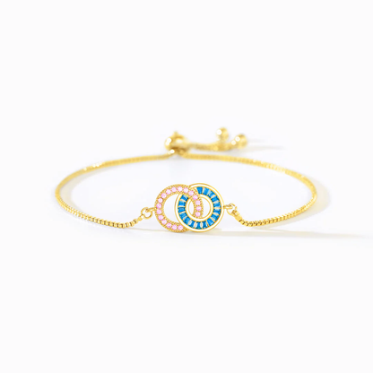 Dames Armband met Cirkelvormige Hanger – Verstelbare Sluiting en Blauwe Zirkonia