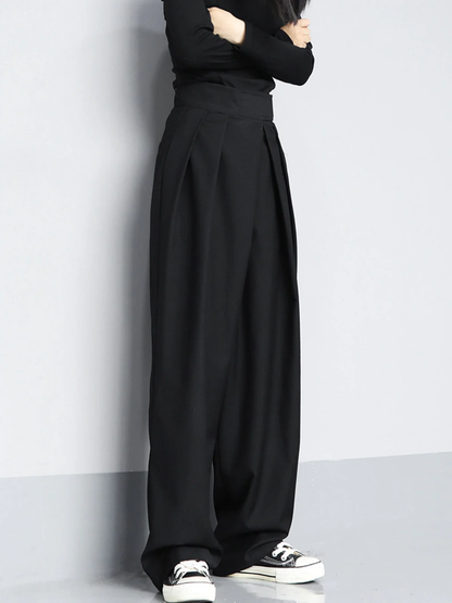 High-waist plooibroek voor dames – Wijde pijpen met relaxte pasvorm