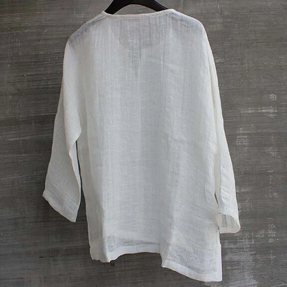 Dames Blouse - Linnen Look - V-Hals - Losvallend