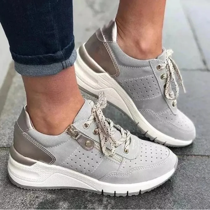 Dames sneakers met ritssluiting – Sportieve wandelschoenen met perforaties en verhoogde zool