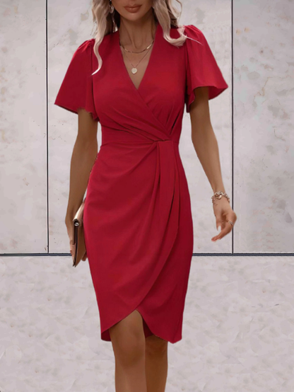 Wikkeljurk met V-Hals – Elegante Midi met Vlindermouwen