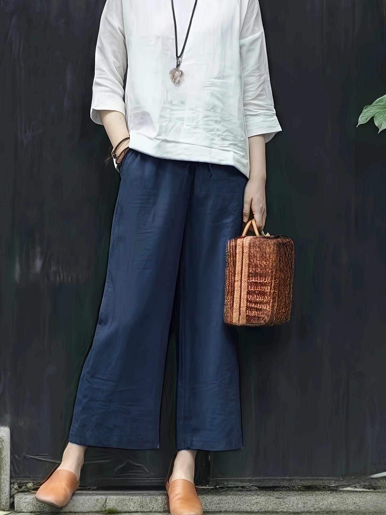 Dames Broek – Wijde Culotte met Gevouwen Details en Hoge Taille