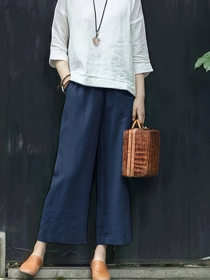 Dames Broek – Wijde Culotte met Gevouwen Details en Hoge Taille