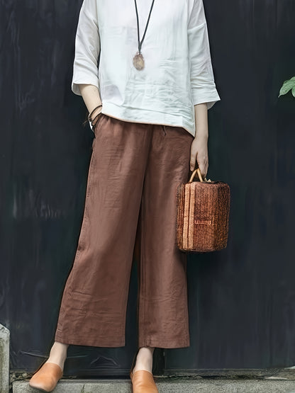 Dames Broek – Wijde Culotte met Gevouwen Details en Hoge Taille