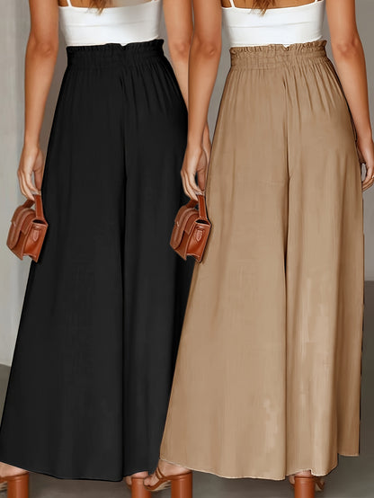 Dames Wijde Broek (2-Pack) – Hoge Taille en Elegante Plissé