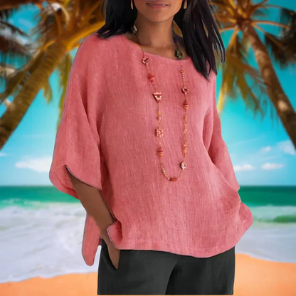 Dames katoenmix Zomerblouse met Wijde Pasvorm – Top met Driekwart Mouwen