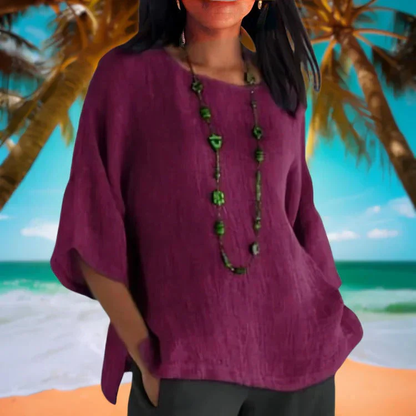 Dames katoenmix Zomerblouse met Wijde Pasvorm – Top met Driekwart Mouwen