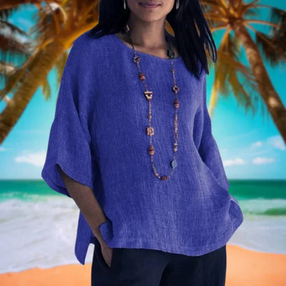 Dames katoenmix Zomerblouse met Wijde Pasvorm – Top met Driekwart Mouwen