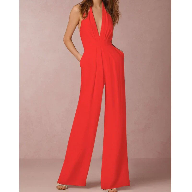 Jumpsuit Dames – Mouwloos Palazzo Model met Diepe Halslijn