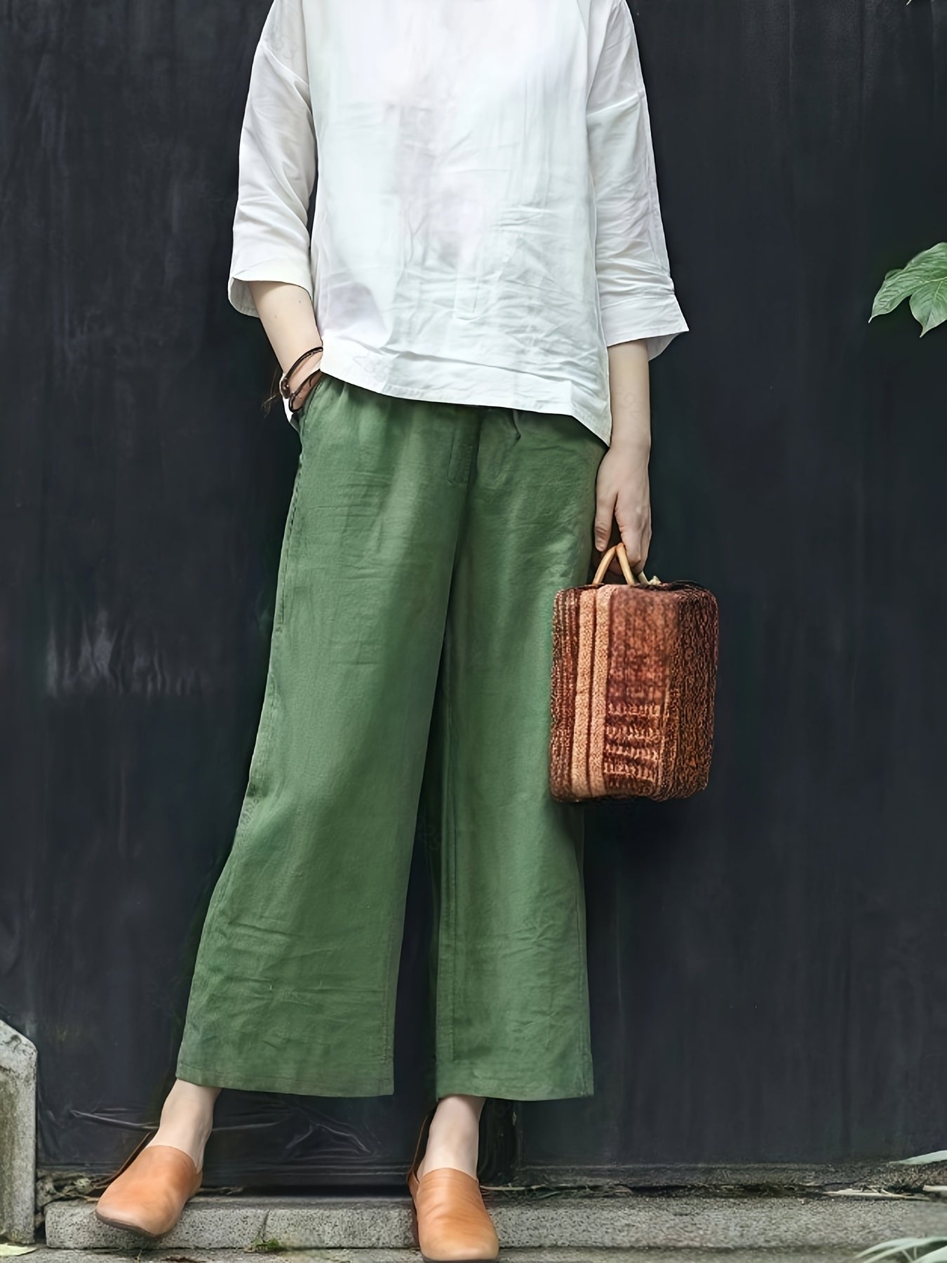 Dames Broek – Wijde Culotte met Gevouwen Details en Hoge Taille