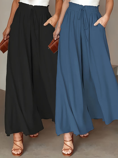 Dames Wijde Broek (2-Pack) – Hoge Taille en Elegante Plissé