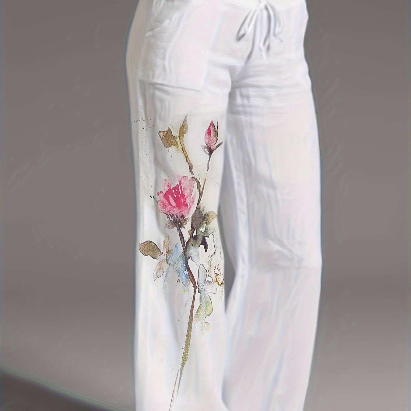 Dames Broek – Witte Linnen Loungebroek met Bloemenprint