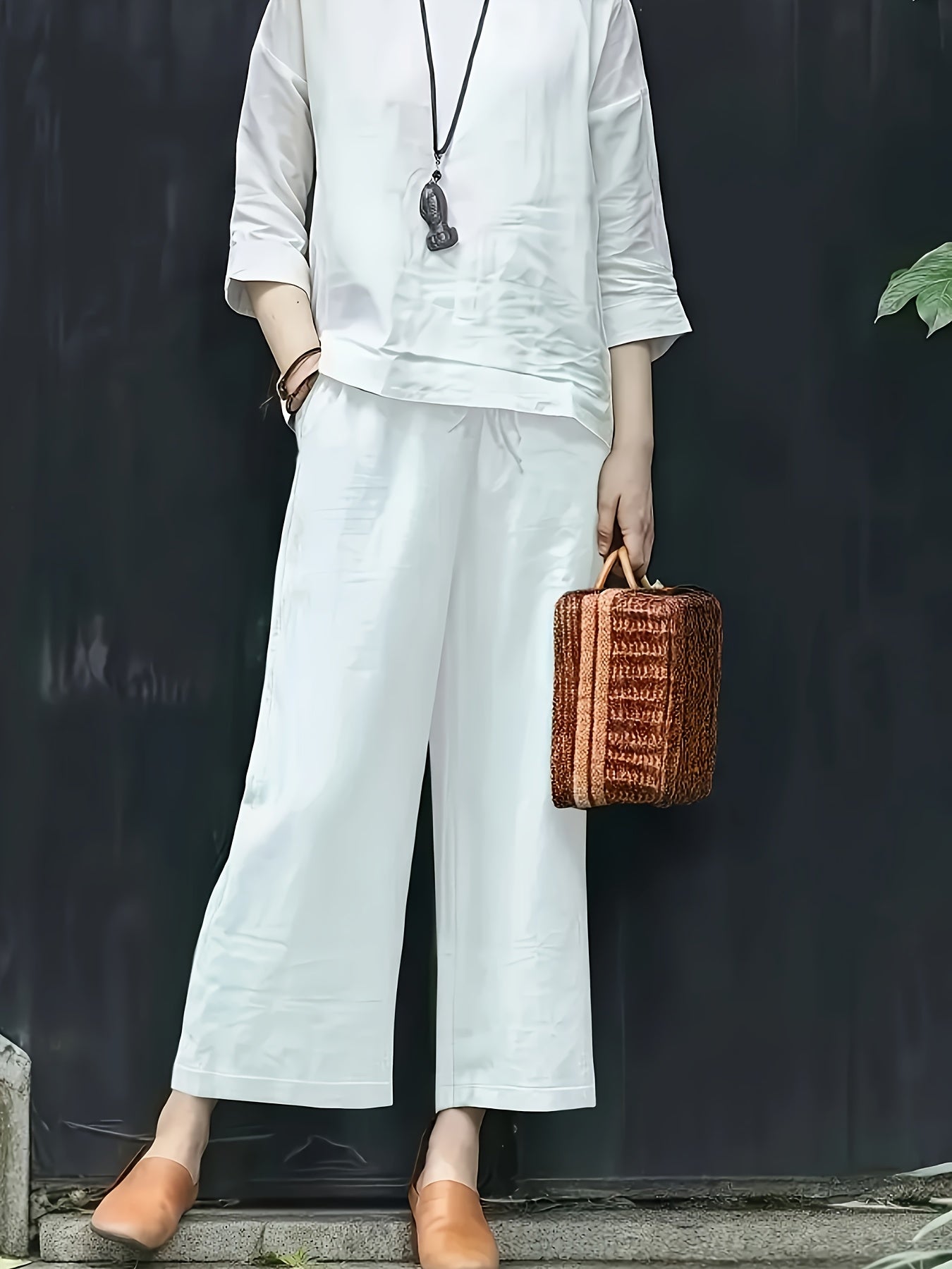Dames Broek – Wijde Culotte met Gevouwen Details en Hoge Taille