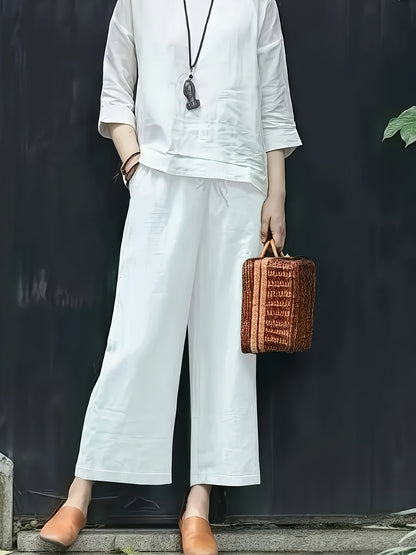 Dames Broek – Wijde Culotte met Gevouwen Details en Hoge Taille