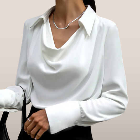 Celeste – Satijnen Blouse met Watervalhals