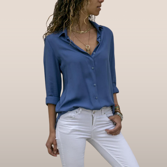 Elara – Satijnlook Blouse met Lange Mouwen