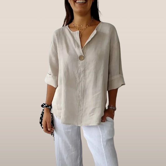 Zina – Linnen Blouse met Knoopdetail
