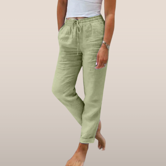 Dames Linnen Zomerbroek met Elastische Taille en Trekkoord