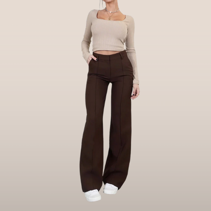 Flared Broek Dames High Waisted – Uitlopende Stretchbroek met Naden