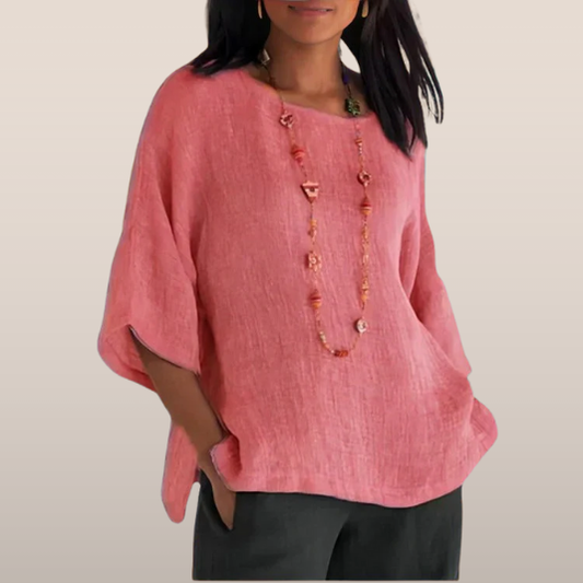 Dames katoenmix Zomerblouse met Wijde Pasvorm – Top met Driekwart Mouwen