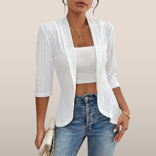 Open Zomerblazer Dames met Gehaakt Motief – Luchtige Blazer met 3/4 Mouwen