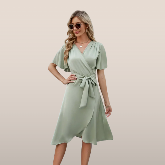 Elegante Wikkeljurk Dames – Korte Zomerjurk met V-Hals en Strikceintuur
