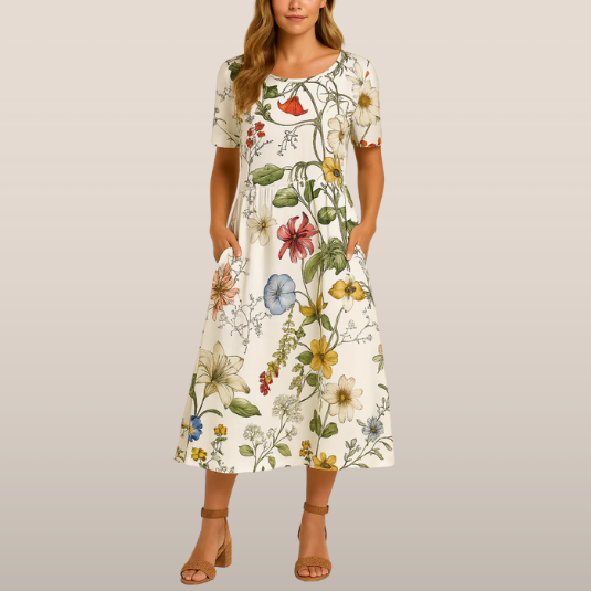 Botanische Midi Jurk – Comfortabele Pasvorm met Bloemenprint