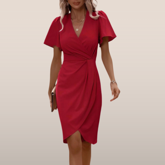 Wikkeljurk met V-Hals – Elegante Midi met Vlindermouwen