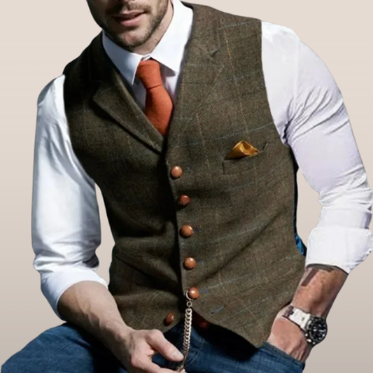 Herenvest met klassieke knoopsluiting – Formele look met borstzakdetail