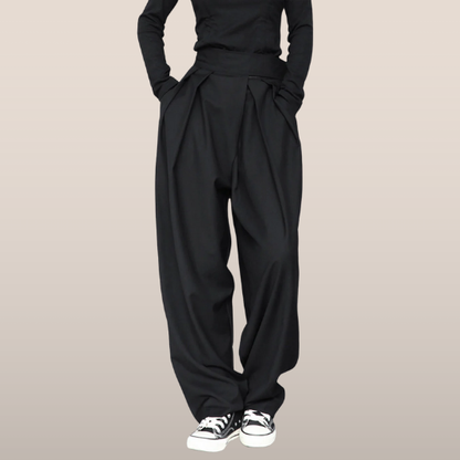 High-waist plooibroek voor dames – Wijde pijpen met relaxte pasvorm