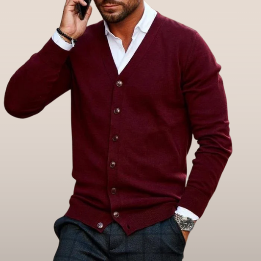 Heren vest met knoopsluiting – Fijngebreid model met V-hals