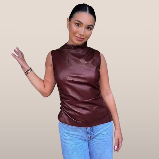 Mouwloze vegan leren top – Elegante look met moderne edge
