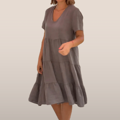 Luchtige midi-jurk met V-hals – Gelaagde casual stijl