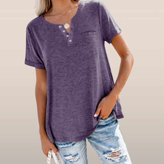 Losvallende henley top – Casual T-shirt met knoopdetail