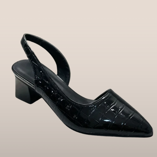 Dames slingback hakken – Puntige neus met blokhak en krokodillenstructuur