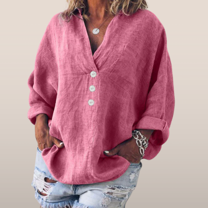 Dames blouse van linnenmix – Casual oversized model met knoopsluiting