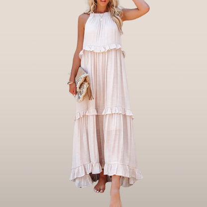 Maxi jurk – Mouwloos ontwerp met speelse ruches