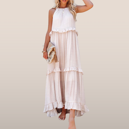 Maxi jurk – Mouwloos ontwerp met speelse ruches