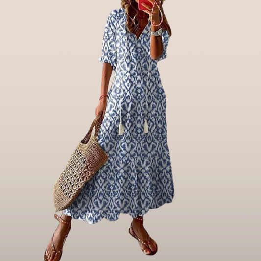 Maxi Jurk Dames – Boho Print met Koorddetail