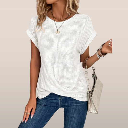 Dames T-shirt - Gebreid - Korte Mouwen - Losvallend - Ronde Hals