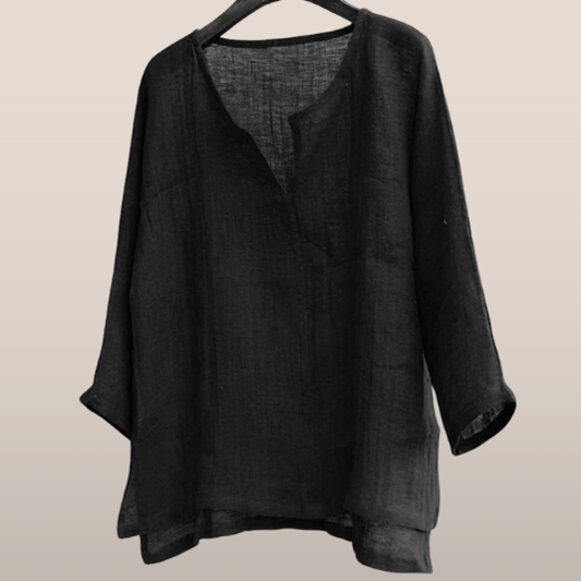 Dames Blouse - Linnen Look - V-Hals - Losvallend