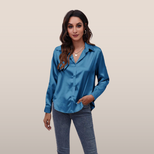 Damesblouse - Satijnen Look - Lange Mouwen - Knoopsluiting - Klassiek Design