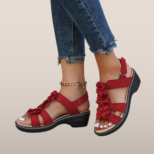 Vrouwen Sandalen - Bloemendetail - Klittenbandsluiting - Verhoogde Zool