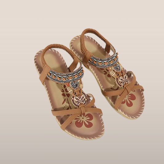 Dames Sandalen – Etnisch Geïnspireerde Zomerslippers met Elastische Band en Decoratieve Kralen
