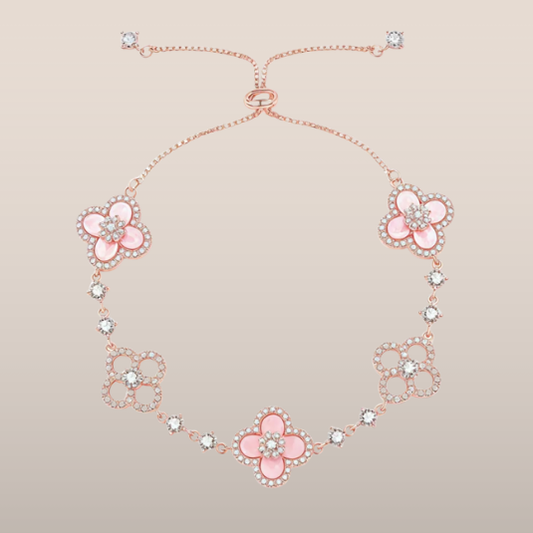Dames Armband met Bloemen en Kristallen – Verstelbaar Design